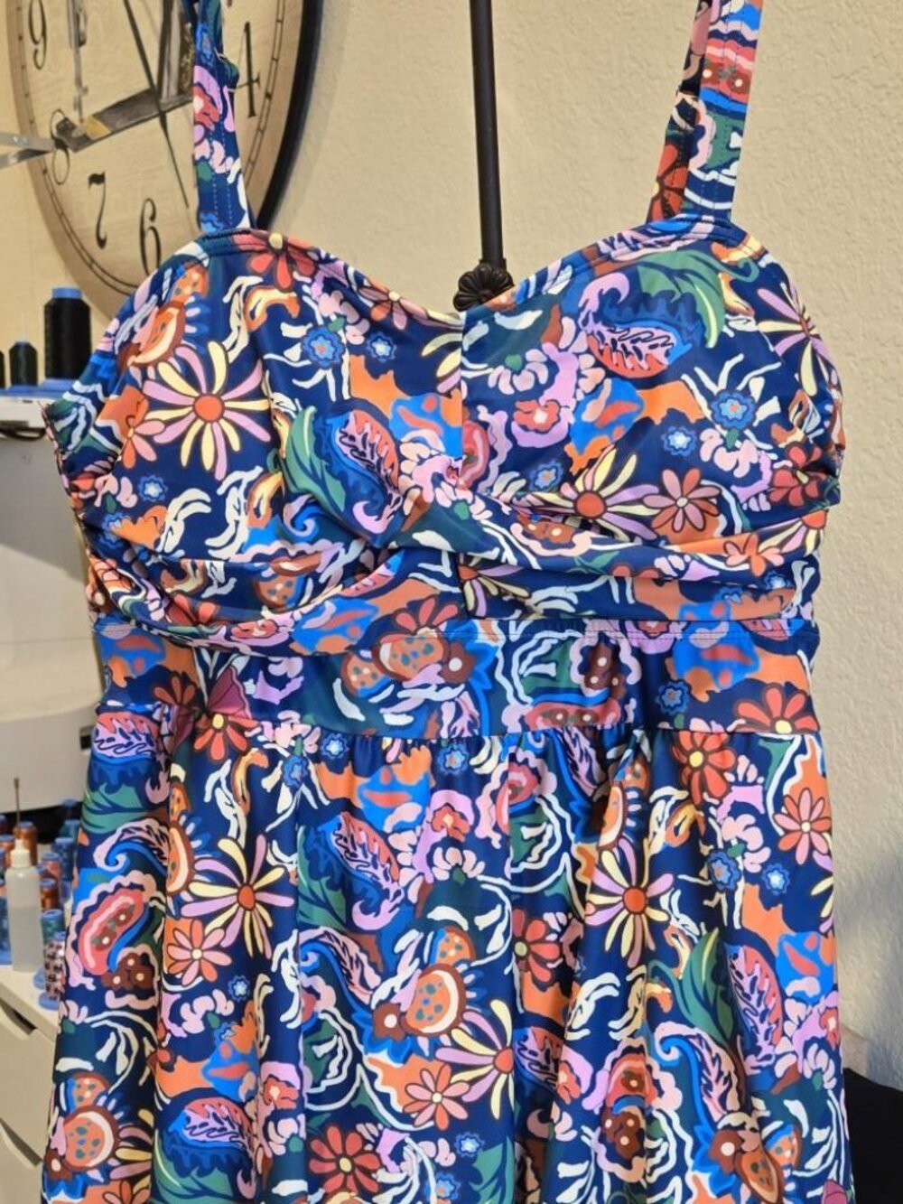 Bloomchic Vibrant Floral Print Swim Dress Size 14-16 Pockets on Each Side
